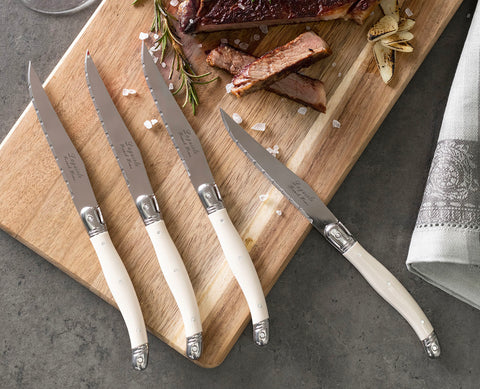 French Home Set of 4 Laguiole Faux Ivory Steak Knives