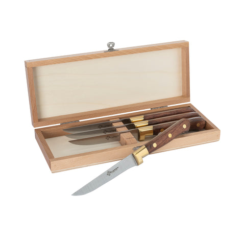 Au Nain Prince Gastronome Set of 4 Steak Knives with Rose Wood Handles