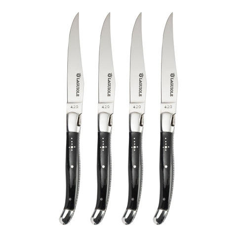 Au Nain Laguiole Set of 4 Steak Knives with Black Horn Handles