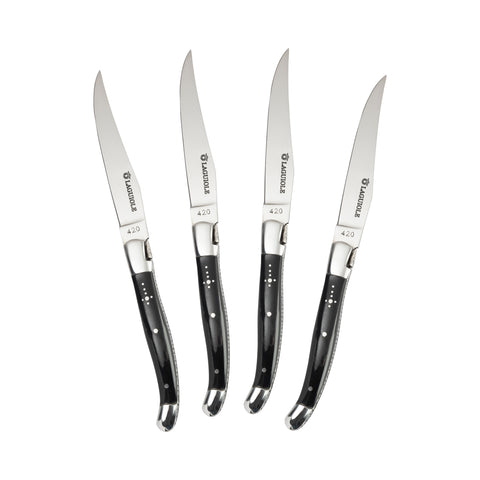 Au Nain Laguiole Set of 4 Steak Knives with Black Horn Handles