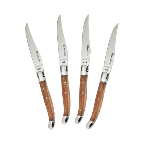 Au Nain Laguiole Set of 4 Steak Knives with Olive Wood Handles