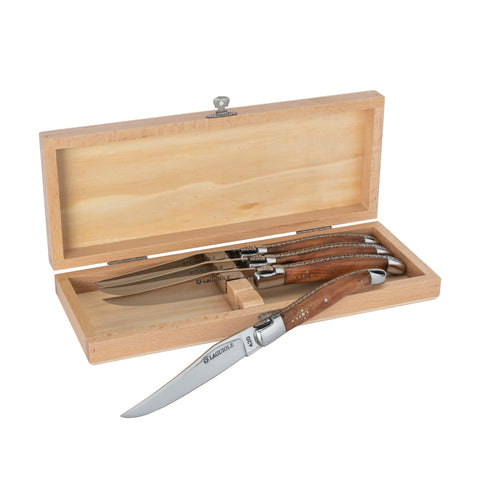 Au Nain Laguiole Set of 4 Steak Knives with Olive Wood Handles