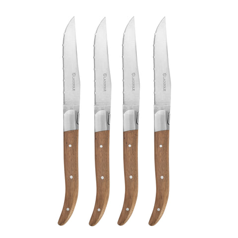 Au Nain Laguiole Set of 4 Steak Knives with Juniper Wood Handles