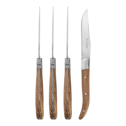 Au Nain Laguiole Set of 4 Steak Knives with Juniper Wood Handles