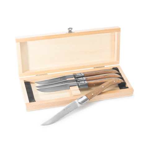 Au Nain Laguiole Set of 4 Steak Knives with Ash Wood Handles