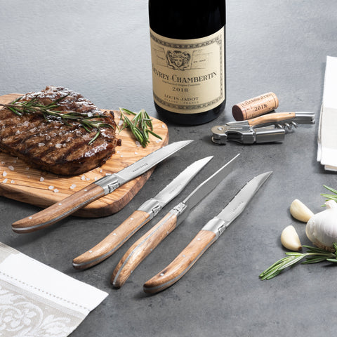 Au Nain Laguiole Set of 4 Steak Knives with Juniper Wood Handles
