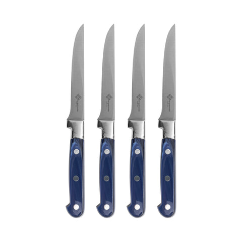 Au Nain, Set of 4 Steak Knives, with Pearlized Royal Blue Handles