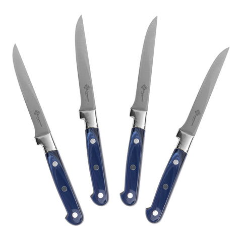 Au Nain, Set of 4 Steak Knives, with Pearlized Royal Blue Handles