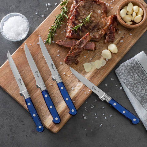 Au Nain, Set of 4 Steak Knives, with Pearlized Royal Blue Handles