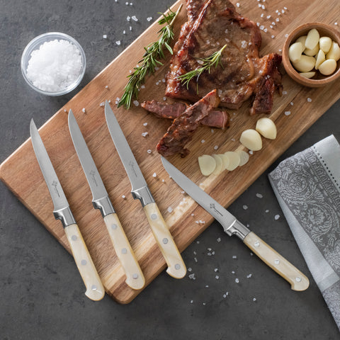 Au Nain, Set of 4 Steak Knives, with Pearlized Champagne Handles