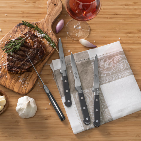 Au Nain, Set of 4 Prince Gastronome Steak Knives with Pewter Handles