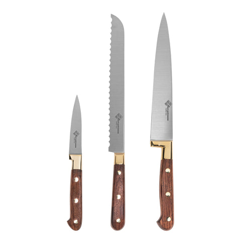 Au Nain, Prince Gastronome, 3-Piece Kitchen Knife Set with Rose Wood Handles