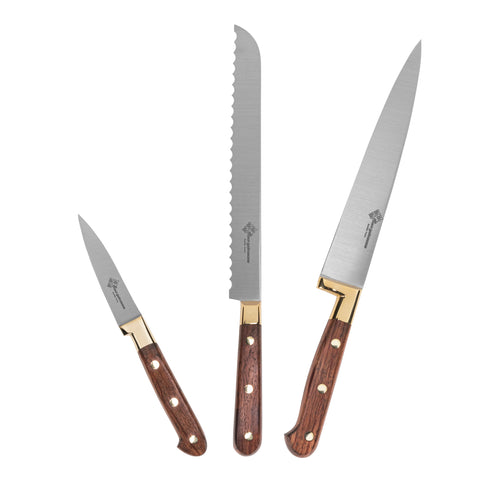 Au Nain, Prince Gastronome, 3-Piece Kitchen Knife Set with Rose Wood Handles