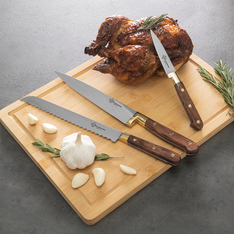 Au Nain, Prince Gastronome, 3-Piece Kitchen Knife Set with Rose Wood Handles