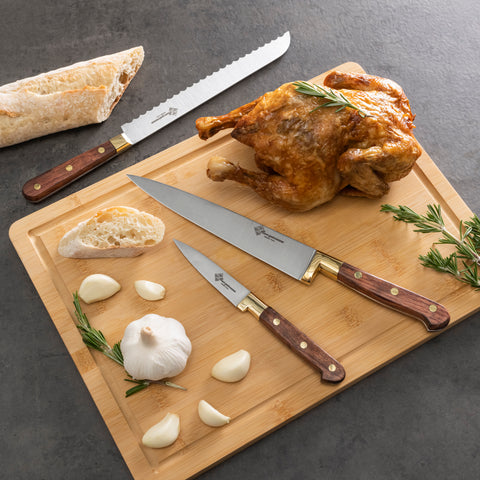 Au Nain, Prince Gastronome, 3-Piece Kitchen Knife Set with Rose Wood Handles
