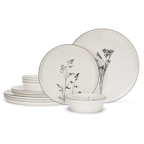French Home 12-Piece Meadow Flower Porcelain Dinnerware Set