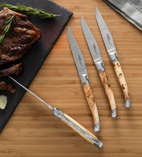 Goyon-Chazeau Set of 4 Laguiole Steak Knives with Juniper Wood Handles