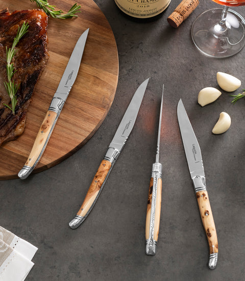 Goyon-Chazeau Set of 4 Laguiole Steak Knives with Juniper Wood Handles