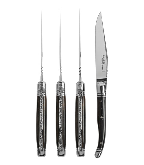 Goyon-Chazeau Set of 4 Laguiole Steak Knives with Ebony Wood Handles