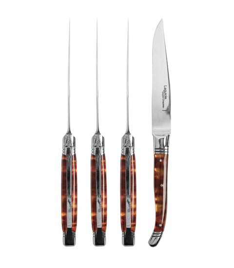 Goyon-Chazeau Set of 4 Laguiole Steak Knives with Tortoise Shell Handles