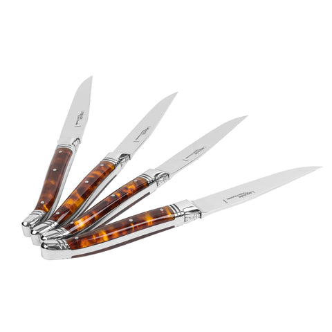 Goyon-Chazeau Set of 4 Laguiole Steak Knives with Tortoise Shell Handles
