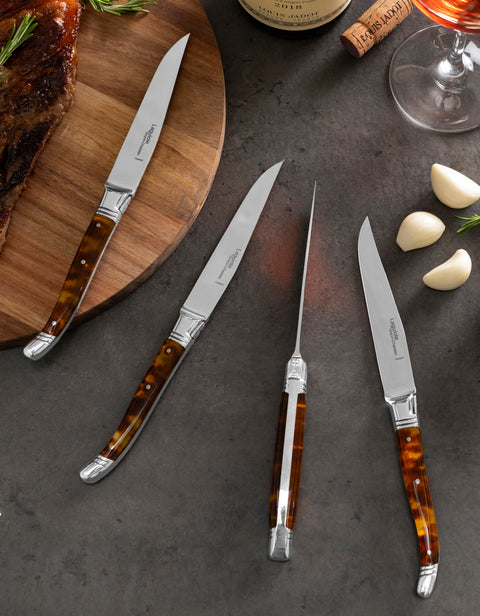 Goyon-Chazeau Set of 4 Laguiole Steak Knives with Tortoise Shell Handles