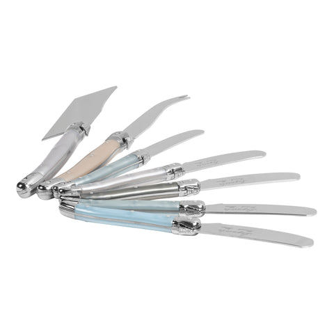 French Home 7-Piece Laguiole Cheese Knife and Spreader Set with Mother of Pearl Handles