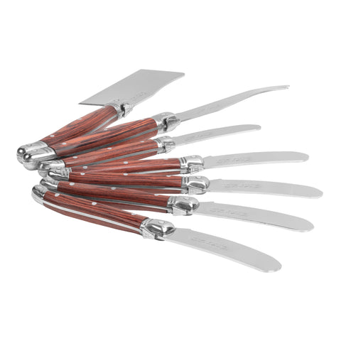 French Home 7-Piece Laguiole Cheese Knife and Spreader Set with Pakkawood Handles
