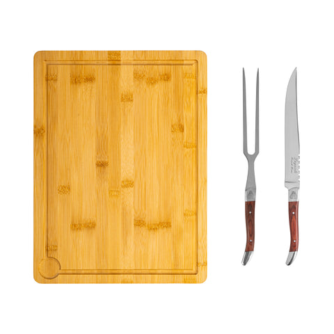 French Home Laguiole Pakkawood Carving Set with Wood Cutting Board
