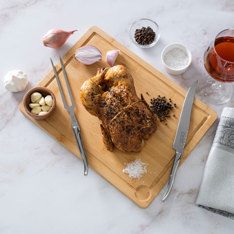 French Home Laguiole Stainless-Steel Carving Set with Wood Cutting Board