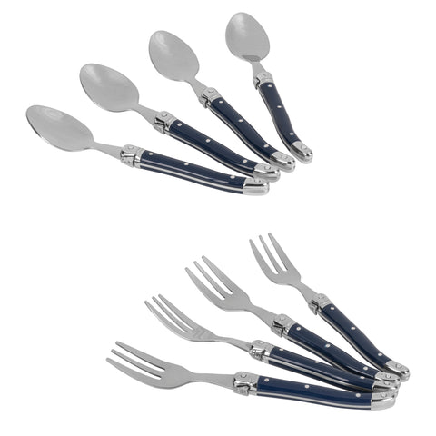 French Home Laguiole Coffee Spoons and Cake Forks, Set of 8, Navy