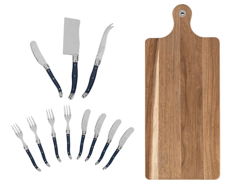 French Home Laguiole 12-Piece Navy Charcuterie Set with Wood Board