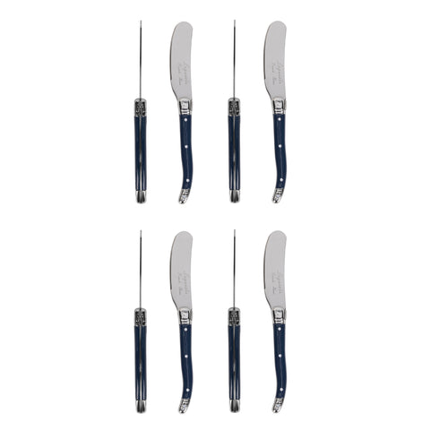 French Home Laguiole Set of 8 Spreaders with Navy Handles