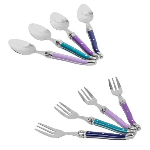 French Home 8-Piece Laguiole Dessert or Cocktail Spoon and Fork Set - Plum Rose