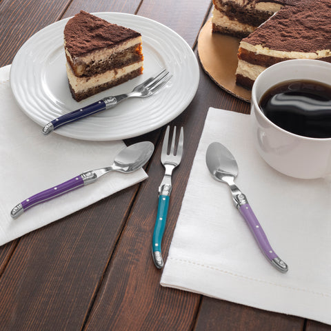 French Home 8-Piece Laguiole Dessert or Cocktail Spoon and Fork Set - Plum Rose