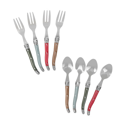 French Home 8-Piece Laguiole Dessert or Cocktail Spoon and Fork Set - Holly Berry