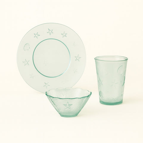 French Home Recycled Glass 12-Piece Coastal Soup and Salad Set