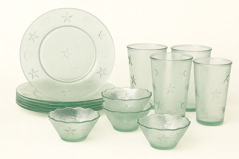 French Home Recycled Glass 12-Piece Coastal Soup and Salad Set