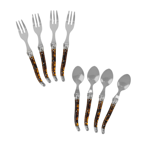 French Home 8-Piece Laguiole Dessert or Cocktail Spoon and Fork Set - Tortoise Shell