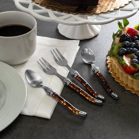 French Home 8-Piece Laguiole Dessert or Cocktail Spoon and Fork Set - Tortoise Shell