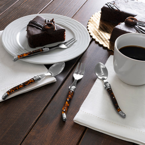 French Home 8-Piece Laguiole Dessert or Cocktail Spoon and Fork Set - Tortoise Shell
