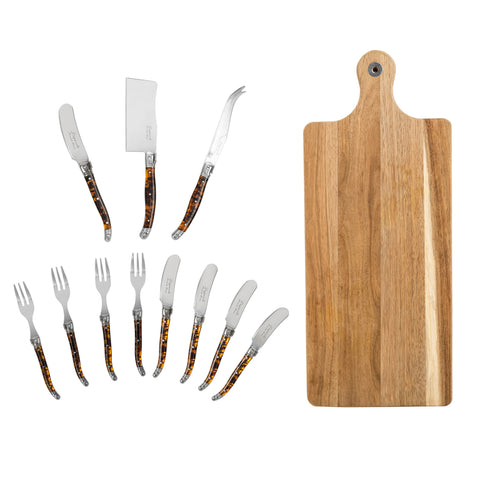 French Home 12-Piece Laguiole Tortoise Shell Charcuterie Set with Wood Board