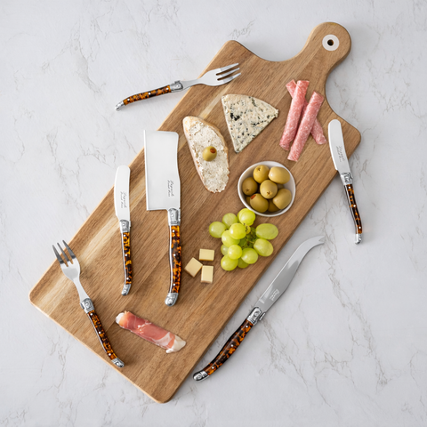 French Home 12-Piece Laguiole Tortoise Shell Charcuterie Set with Wood Board