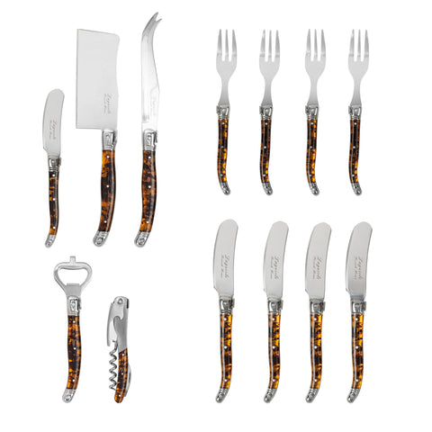 French Home Laguiole 13-Piece Tortoise Shell Charcuterie and Barware Set