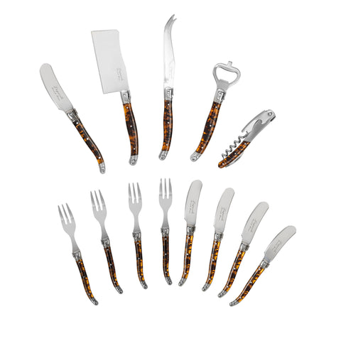 French Home Laguiole 13-Piece Tortoise Shell Charcuterie and Barware Set