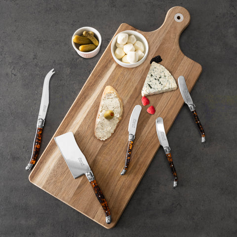 French Home 8-Piece Laguiole Tortoise Shell Cheese Knife and Spreader Set with Wood Board