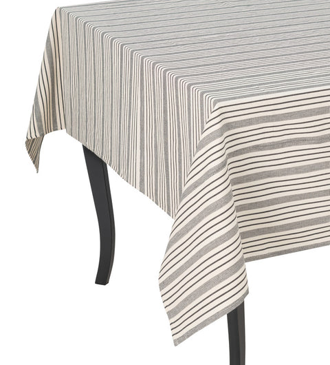 French Home 63”x 63” Black and Cream Multi-Striped Tablecloth