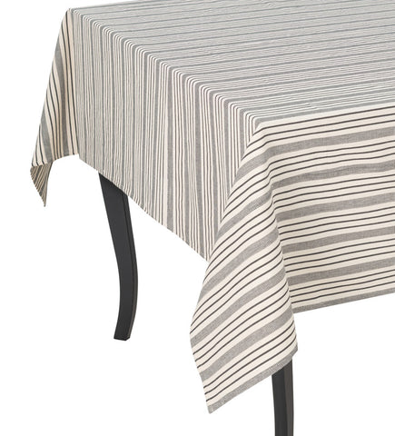 French Home 63”x 63” Black and Cream Multi-Striped Tablecloth
