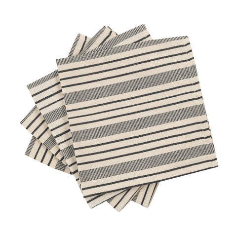 French Home Set of 4 Black and Cream Multi-Striped Napkins