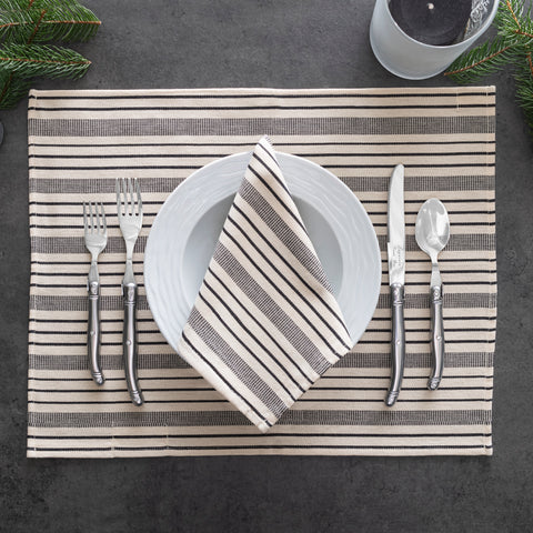 French Home Set of 4 Black and Cream Multi-Striped Napkins